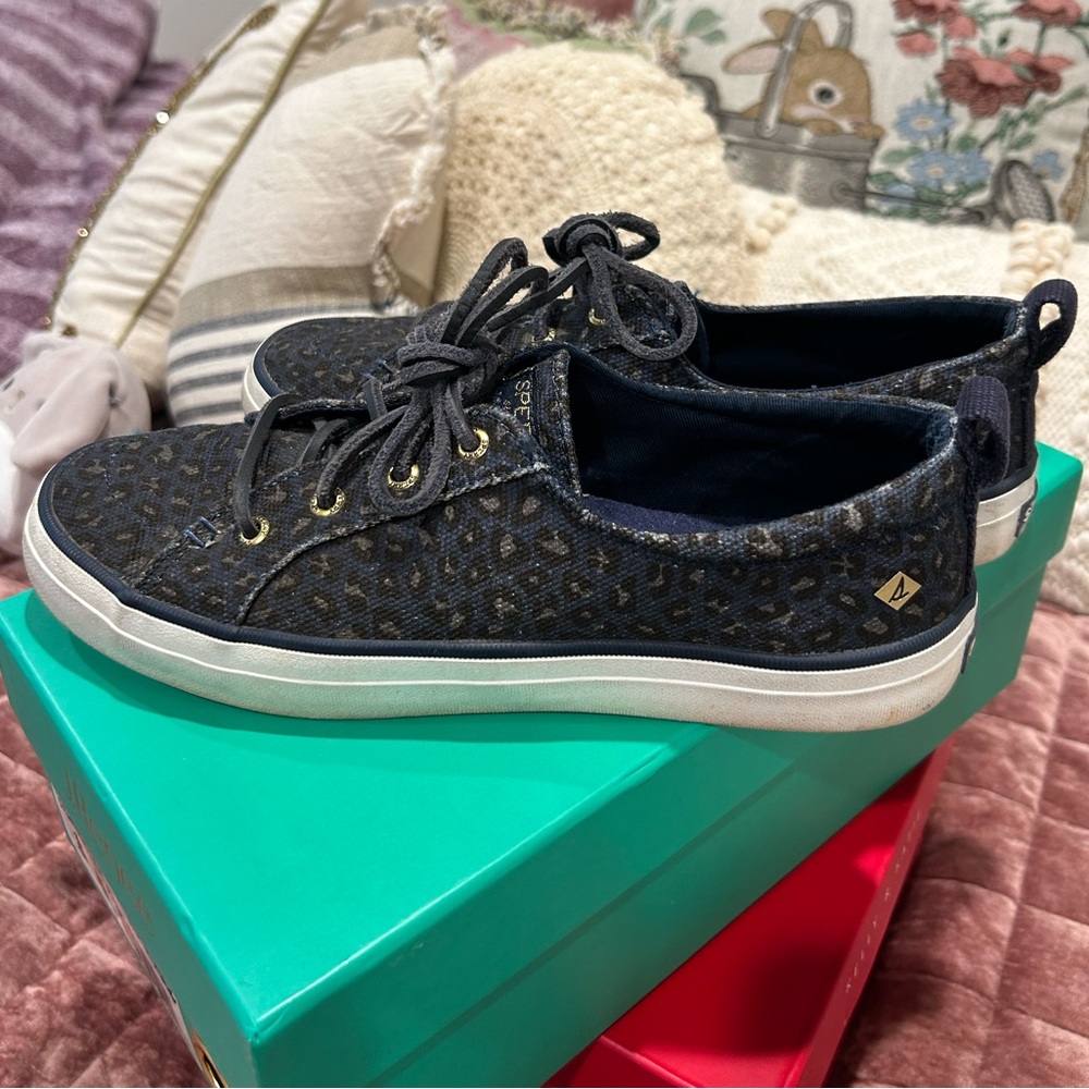 Navy Leopard Print Sneakers Sperry